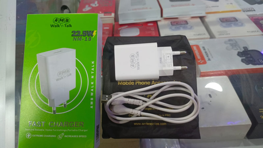 AMB Walk?n Talk 22.5W Super Fast Charger NM-18 ? Quick Charge &amp; Smart Power Delivery Adapter with Built-in Safety System, FCC/CE/RoHS Certified