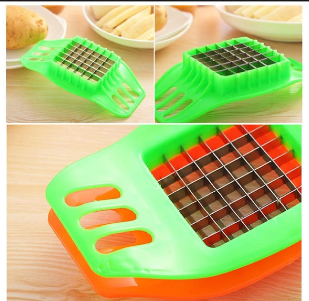 Multifunctional Potato Cutter and French Fry Maker ? Stainless Steel Vegetable and Fruit Slicer, Chopper, Dicer, Kitchen Tool for Cutting Fries, Chips, and Healthy Snacks ? Durable ABS Handle with 36-Blade Grid (Random Color)
