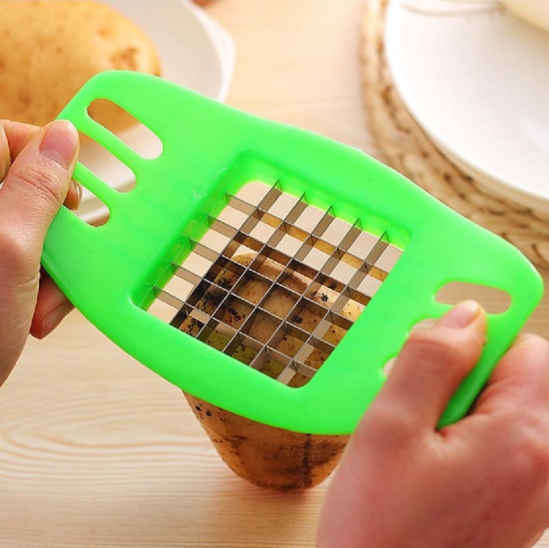 Multifunctional Potato Cutter and French Fry Maker ? Stainless Steel Vegetable and Fruit Slicer, Chopper, Dicer, Kitchen Tool for Cutting Fries, Chips, and Healthy Snacks ? Durable ABS Handle with 36-Blade Grid (Random Color)