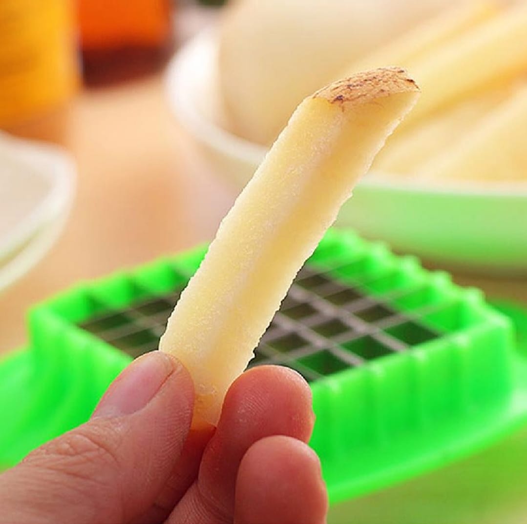 Multifunctional Potato Cutter and French Fry Maker ? Stainless Steel Vegetable and Fruit Slicer, Chopper, Dicer, Kitchen Tool for Cutting Fries, Chips, and Healthy Snacks ? Durable ABS Handle with 36-Blade Grid (Random Color)