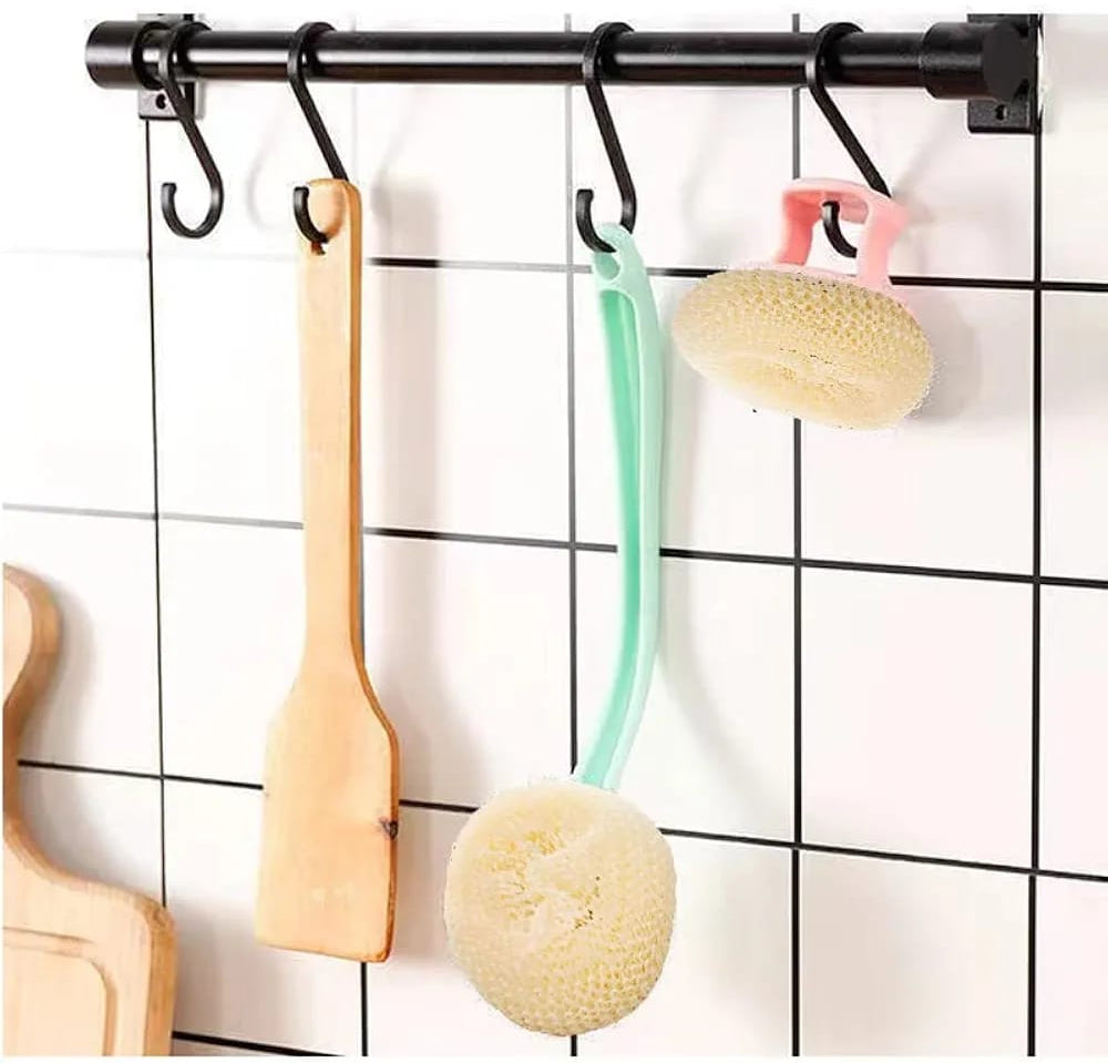 Multipurpose Fiber Cleaning Balls with Long Handle ? Reusable Scrubbers for Kitchen &amp; Household Cleaning (1 Handle &amp; 3 Balls)(Random color)