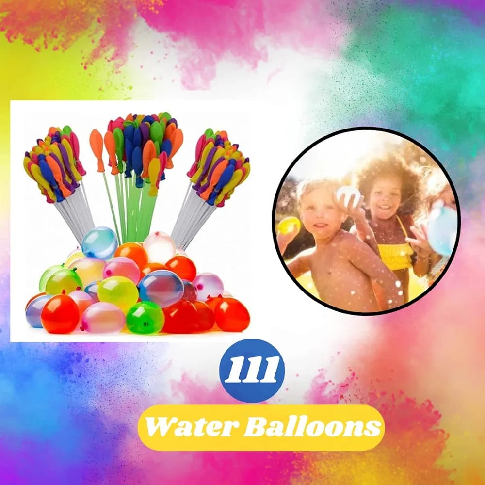 Self-Sealing Water Balloons ? 111 Pcs | Automatic Fill &amp; Tie Magic Balloons with Universal Tap Adapter | Multicolored for Holi &amp; Summer Fun