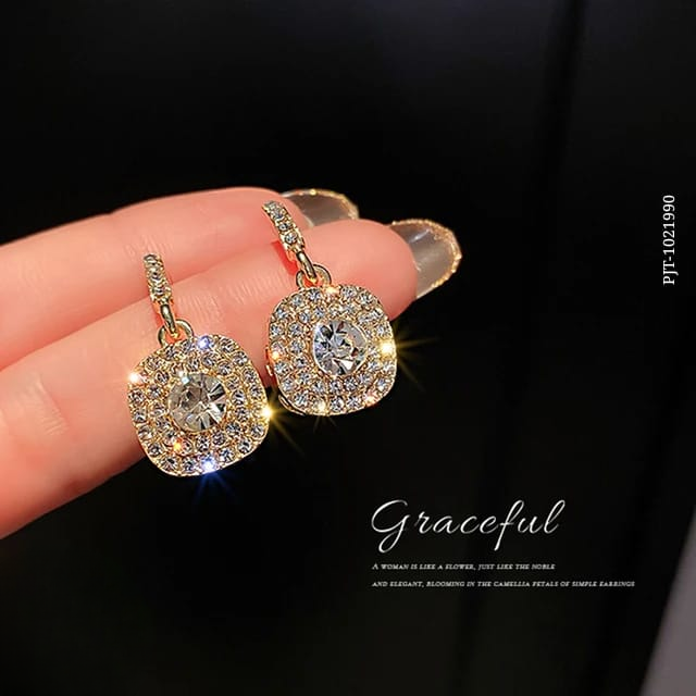 PJT-990 beautifull Sparkling Korean Zircon Earrings ? Chic &amp; Timeless Design Available In Golden And Silver Color