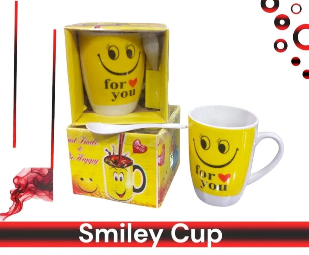 Smart and Cute Emoji Ceramic Smiley Cup with Spoon ? Stylish Tea and Coffee Mug, Perfect Gift for Birthday, Celebration, and Decoration (Random Designs)