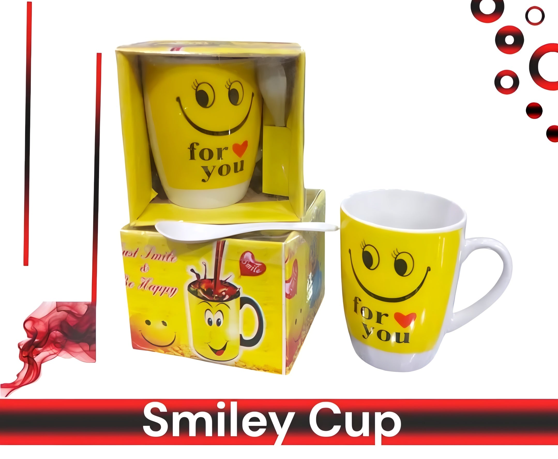 Smart and Cute Emoji Ceramic Smiley Cup with Spoon ? Stylish Tea and Coffee Mug, Perfect Gift for Birthday, Celebration, and Decoration (Random Designs)