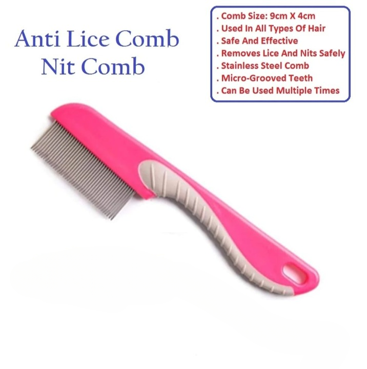 100% Stainless Steel Needles Anti Lice Comb ? Ergonomic Handle, Safe Rounded Tips, Reusable &amp; Clinically Proven for Men &amp; Women (Random color)