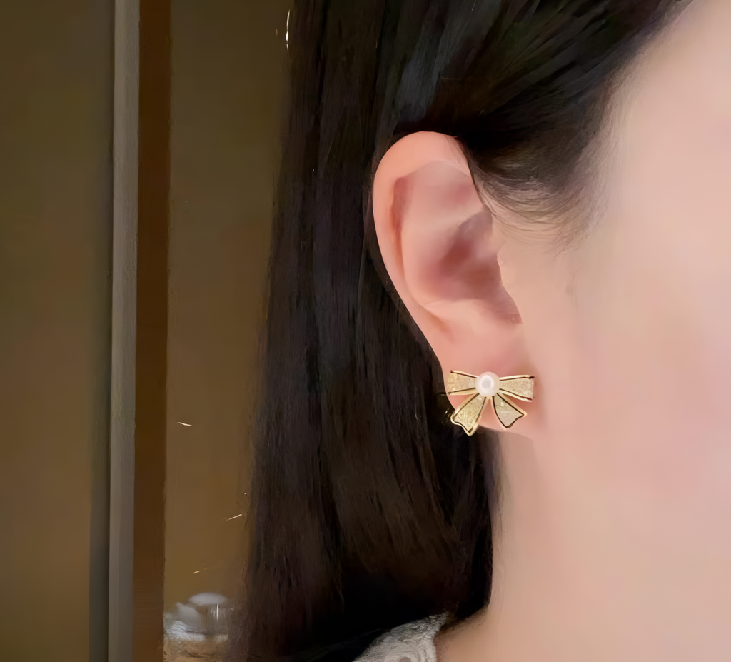 PJT-995 Bow Shape Zircon Pearl Earrings for Women ? Korean Style Jewelry with Sparkling Zircon &amp; Classic Pearl Center | Available in Golden &amp; Silver | Perfect Gift for Parties, Weddings &amp; Everyday Fashion
