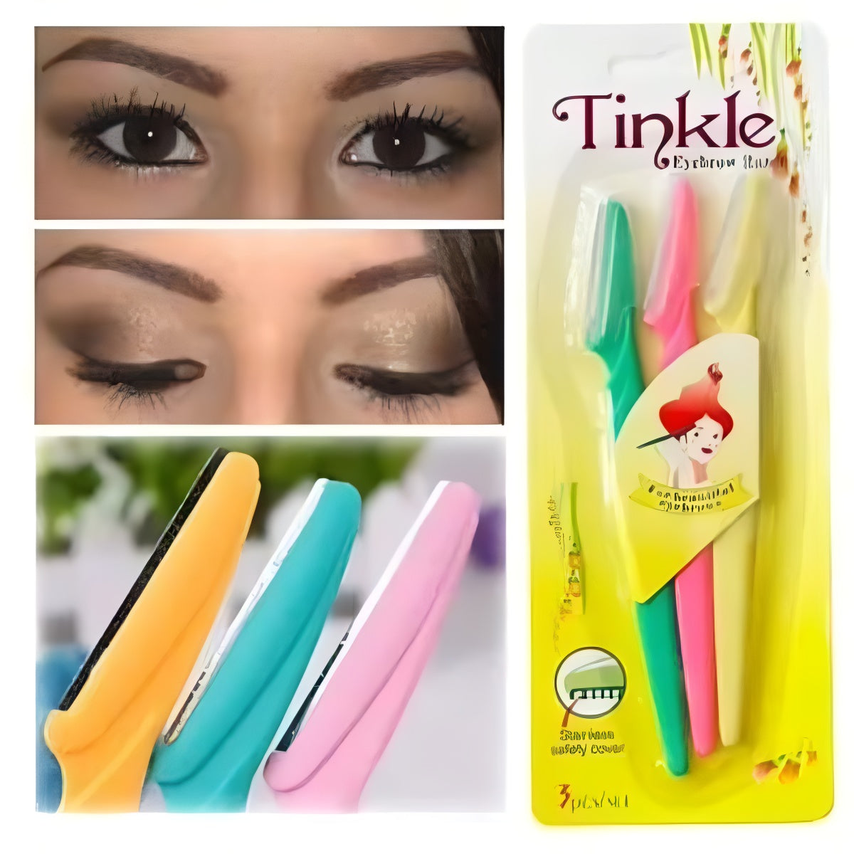 Tinker Eyebrow and Face Razor Set ? Pack of 3 Plastic Razors for Precise and Gentle Hair Removal(Random Color)