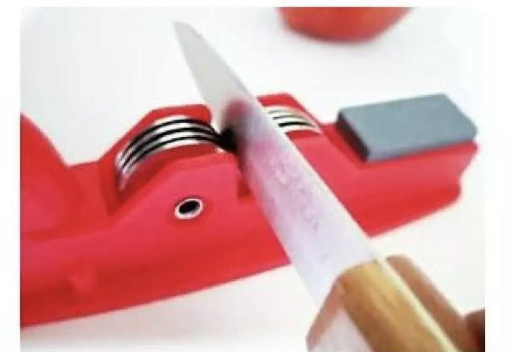 Professional Knife Sharpener with 8-Wheel Blades &amp; Sanding Stone | Durable Plastic Grip, Coarse &amp; Fine Sharpening Slots for Kitchen Knives | Compact &amp; Reliable Knife Filer for Quick Sharpening &amp; Polishing (Random Color)