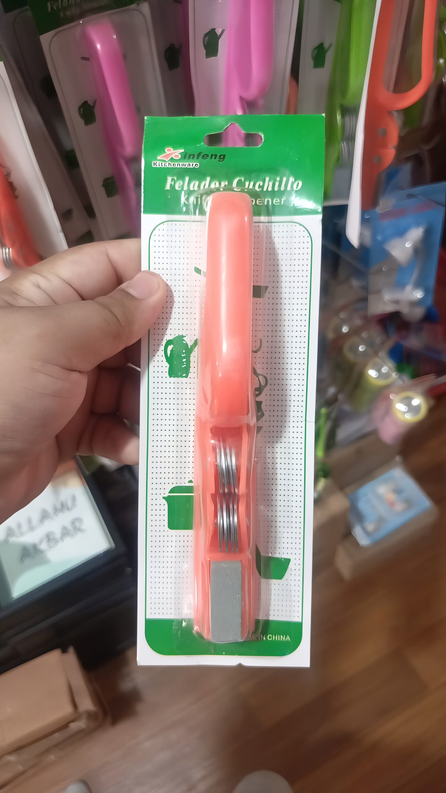 Professional Knife Sharpener with 8-Wheel Blades &amp; Sanding Stone | Durable Plastic Grip, Coarse &amp; Fine Sharpening Slots for Kitchen Knives | Compact &amp; Reliable Knife Filer for Quick Sharpening &amp; Polishing (Random Color)