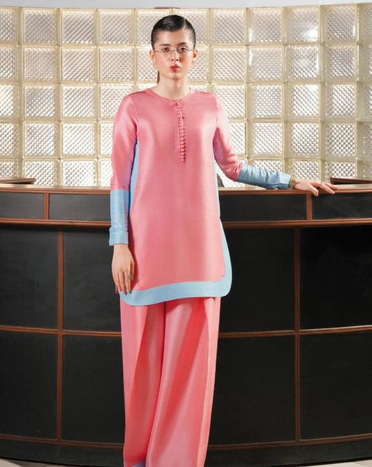 Rosy Glow Swiss Lawn Shirt ? Elegant Color Block Design for Women