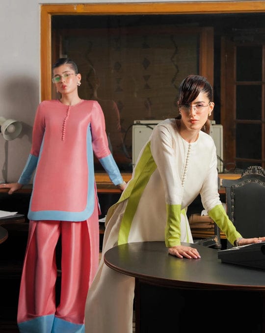 Rosy Glow Swiss Lawn Shirt ? Elegant Color Block Design for Women