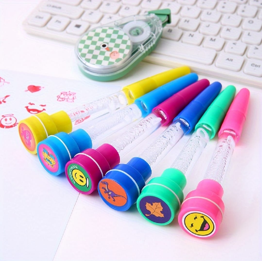 4-in-1 Pen with Stamp, Bubbles, Light, and Writing Function ? Fun Creative Multi-Use Pen for Kids, Arts, Crafts, and School Supplies ? Premium Quality, Imported, Available in 6 Colors with Bubble Container and Red Light (Random Color)