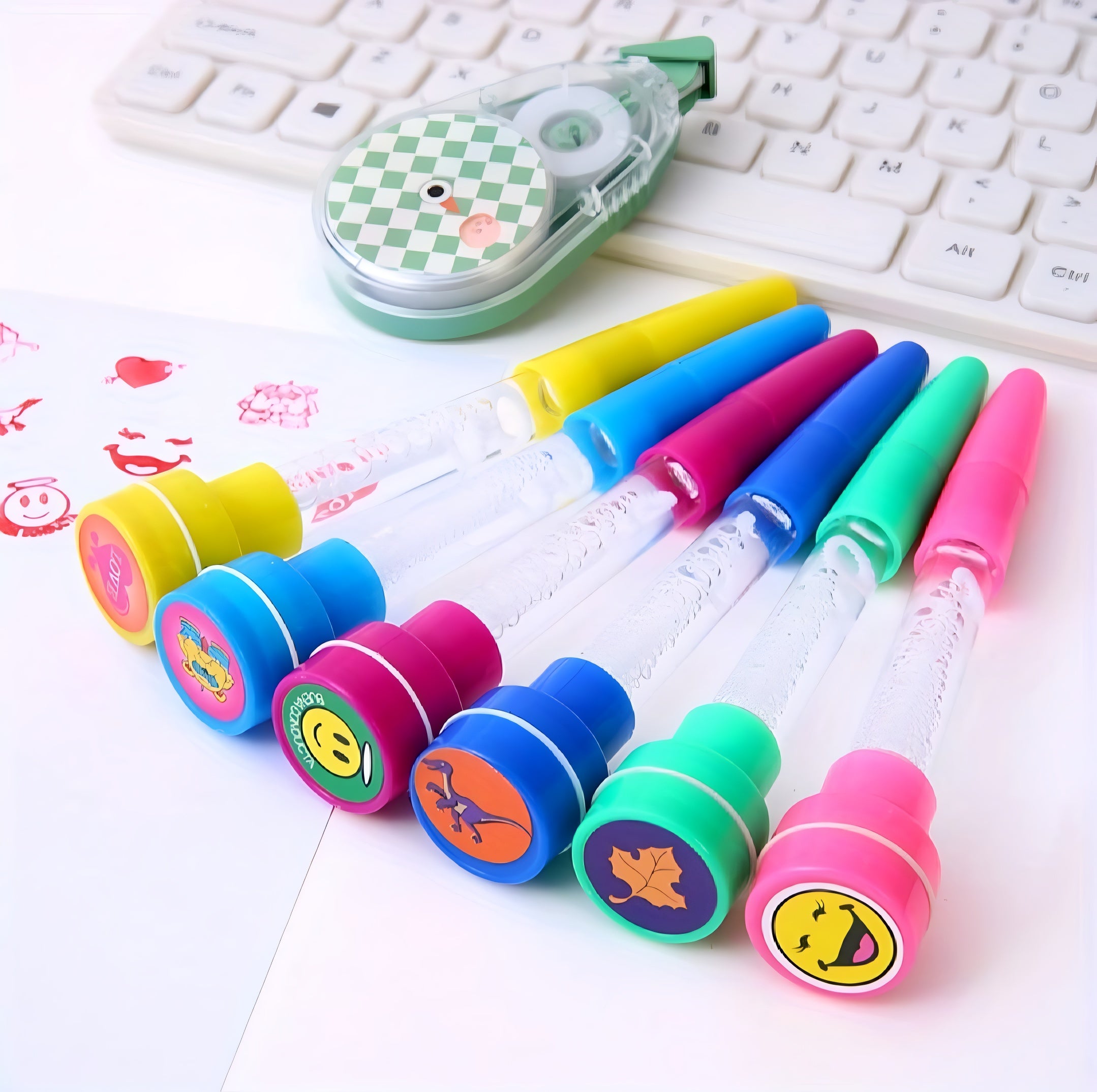 4-in-1 Pen with Stamp, Bubbles, Light, and Writing Function ? Fun Creative Multi-Use Pen for Kids, Arts, Crafts, and School Supplies ? Premium Quality, Imported, Available in 6 Colors with Bubble Container and Red Light (Random Color)