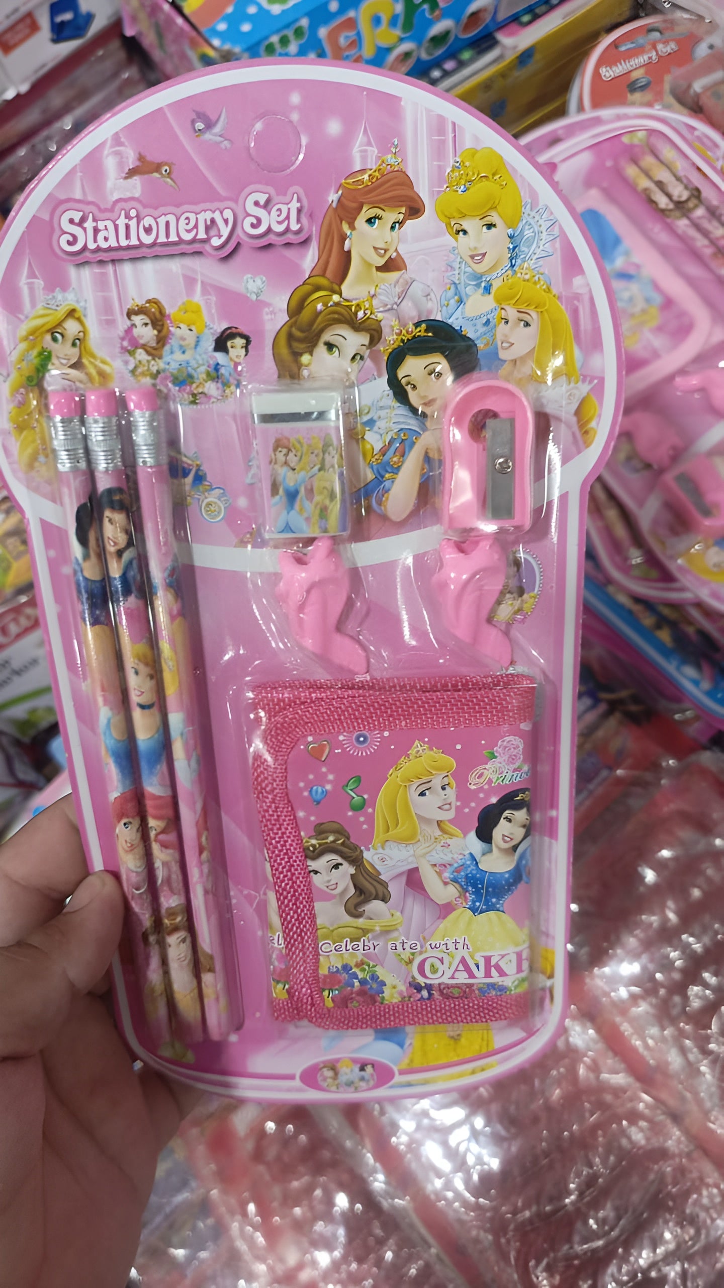 8 Pcs Disney Stationery Gift Set for Kids ? Includes Pencils, Eraser, Sharpener, Pencil Caps &amp; Wallet (Random Character)