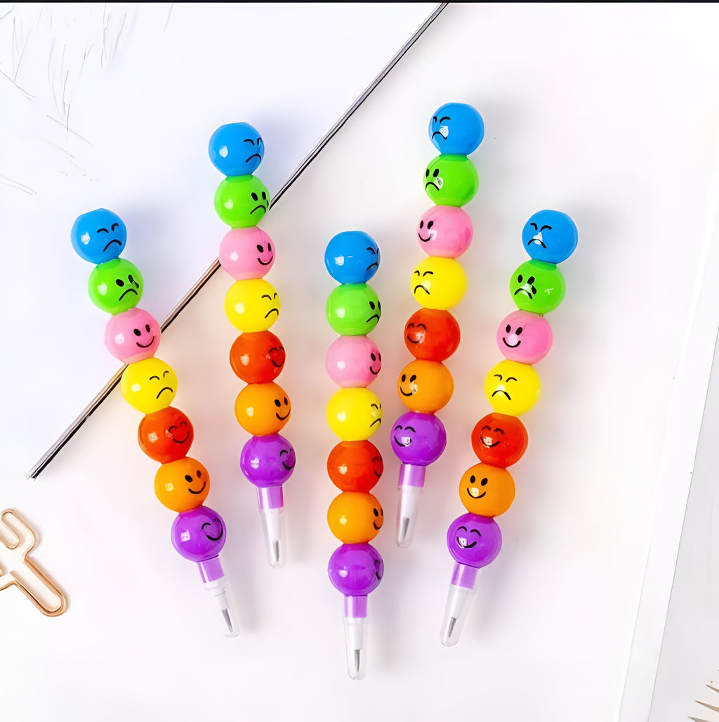 4 Pcs Smiley Cartoon Stationery Pencils ? Fun Rainbow Pens with Cute Funny Faces for Kids, Students, and Gifts (Random Color)