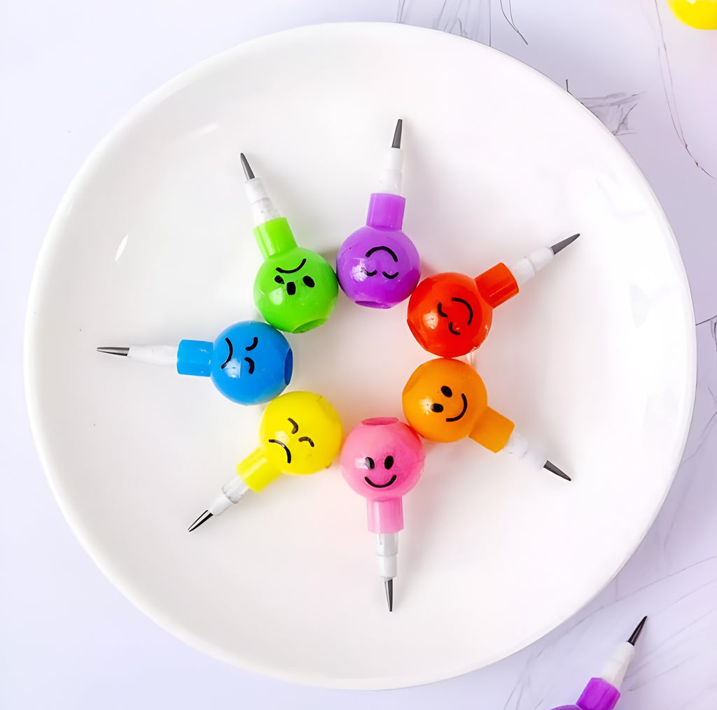 4 Pcs Smiley Cartoon Stationery Pencils ? Fun Rainbow Pens with Cute Funny Faces for Kids, Students, and Gifts (Random Color)