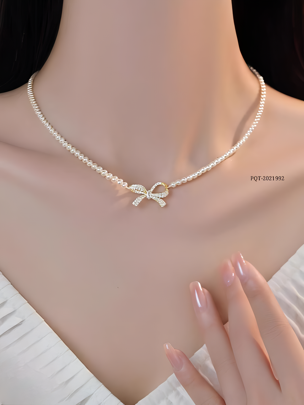 PQT-992 - Bow Shape Pearl Pendant Necklace for Women ? Dainty Jewelry with Sparkling Bow Design | Available in Silver &amp; Golden Finish | Perfect Gift for Weddings, Parties &amp; Everyday Glamour
