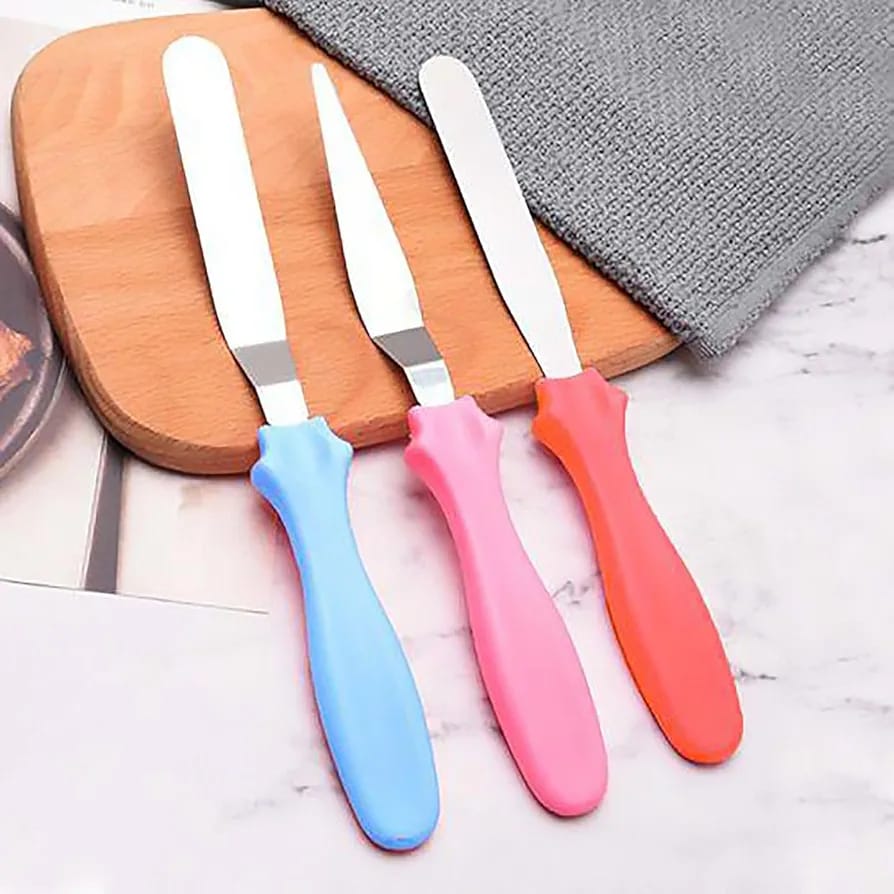 3-Piece Cake Decorating Knife Set ? Stainless Steel Spatula &amp; Cream Spreader Tools (Multi-Color)