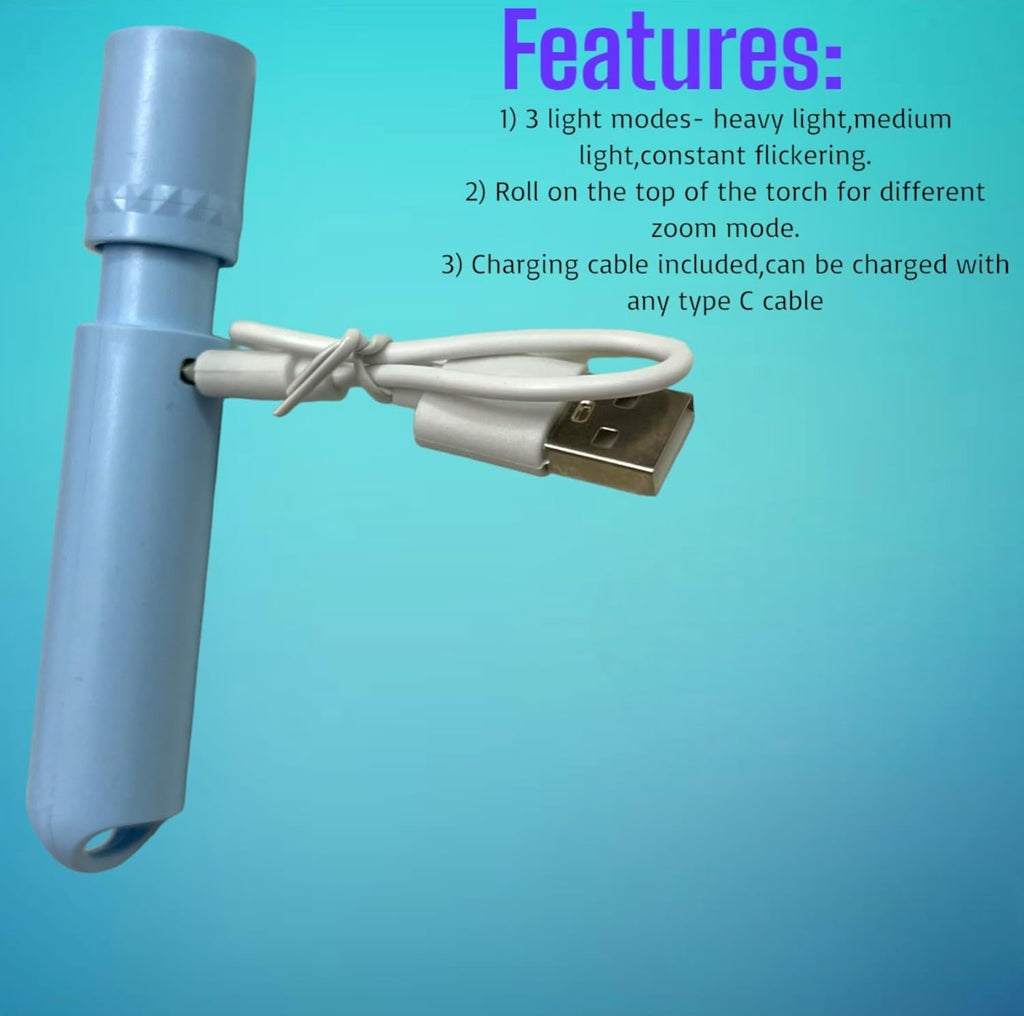 Pl 003 Long Range LED Rechargeable Torch Light ? 1000 Lumens, 3 Modes, 500m Beam Distance, 1400mAh Battery with USB Cable, Durable Outdoor Flashlight