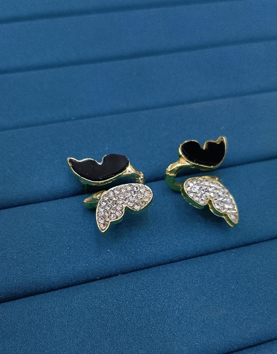 Zircon Butterfly Style Earrings for Women ? Elegant Golden &amp; Silver Studs with Black Enamel and Sparkling Stones (AWJ-997)