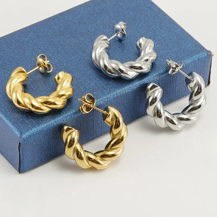 Twisted Sparkling Earrings for Women | Stylish Fashion Jewelry | Available in Silver &amp; Golden | Perfect for Parties, Weddings &amp; Daily Wear (WJ-101)