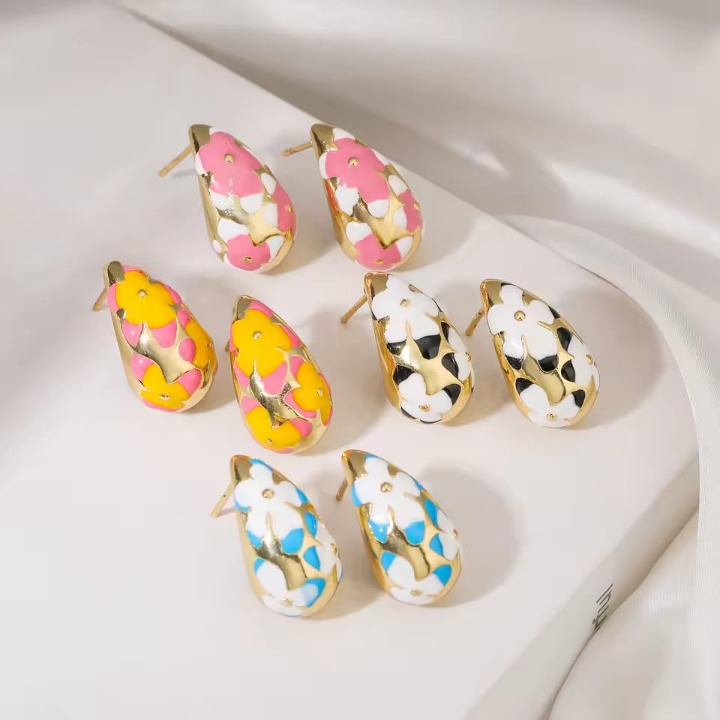 Flower Hollow Drop Earrings ? Stylish Women?s Fashion Jewelry in Multiple Colors Pink, Green, Orange, White, Purple, Blue, Red, Black (PQT-105)