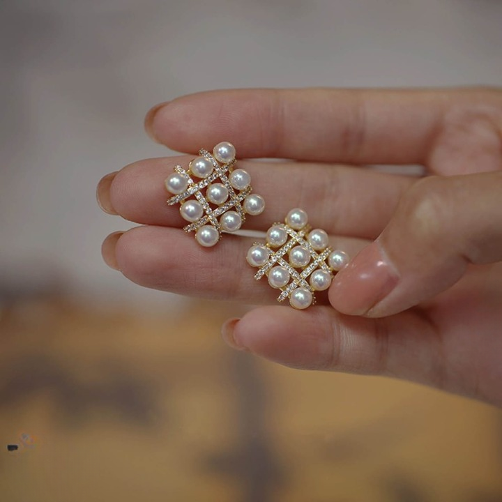 Pearl Square Korean Earrings ? Elegant Women?s Fashion Jewelry in Silver and Golden Colors PJT-106