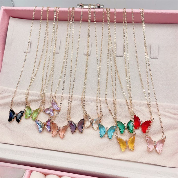 Crystal Butterfly Pendant Necklace for Women ? Gold Chain Fashion Jewelry Gift (AWT-108)