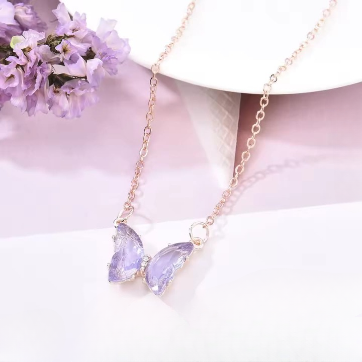Crystal Butterfly Pendant Necklace for Women ? Gold Chain Fashion Jewelry Gift (AWT-108)