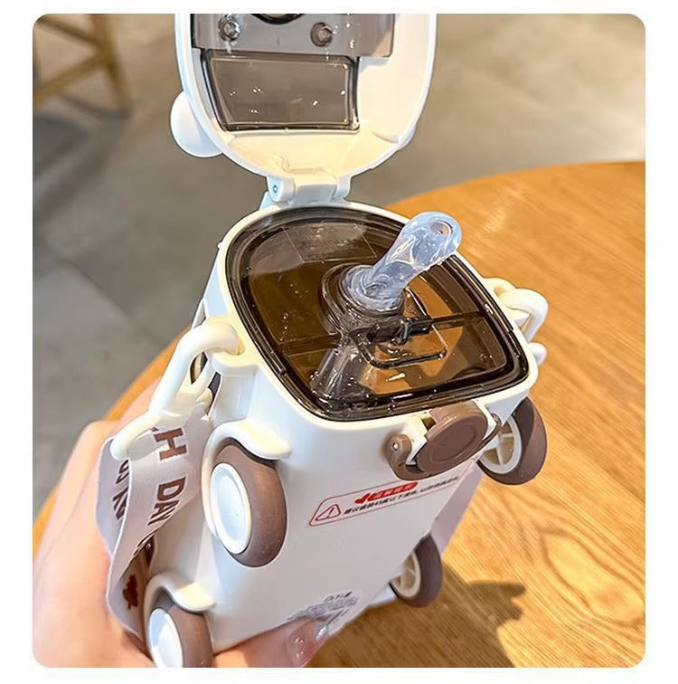 School Bus Design Kids Water Bottle With Strap? 600ml ABS Plastic Leak-Proof Bottle Small Square Drinking Cup ? Fun &amp; Durable Water Bottle for Children (Random Color)