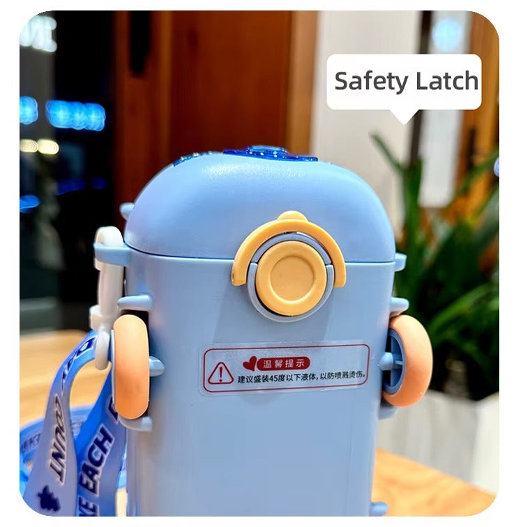 School Bus Design Kids Water Bottle With Strap? 600ml ABS Plastic Leak-Proof Bottle Small Square Drinking Cup ? Fun &amp; Durable Water Bottle for Children (Random Color)
