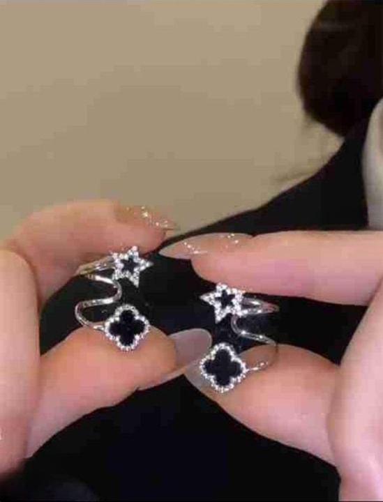 Sparkling Clover Star Earrings ? Gold Plated Fashion Jewelry with Black Enamel &amp; Crystal Detailing ( PXJ-107)