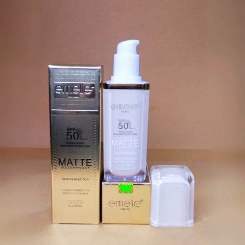 Emelie Paris SPF 50 Foundation with Primer (30 ml) ? Full Coverage, Waterproof, Matte Finish - Shade # 1