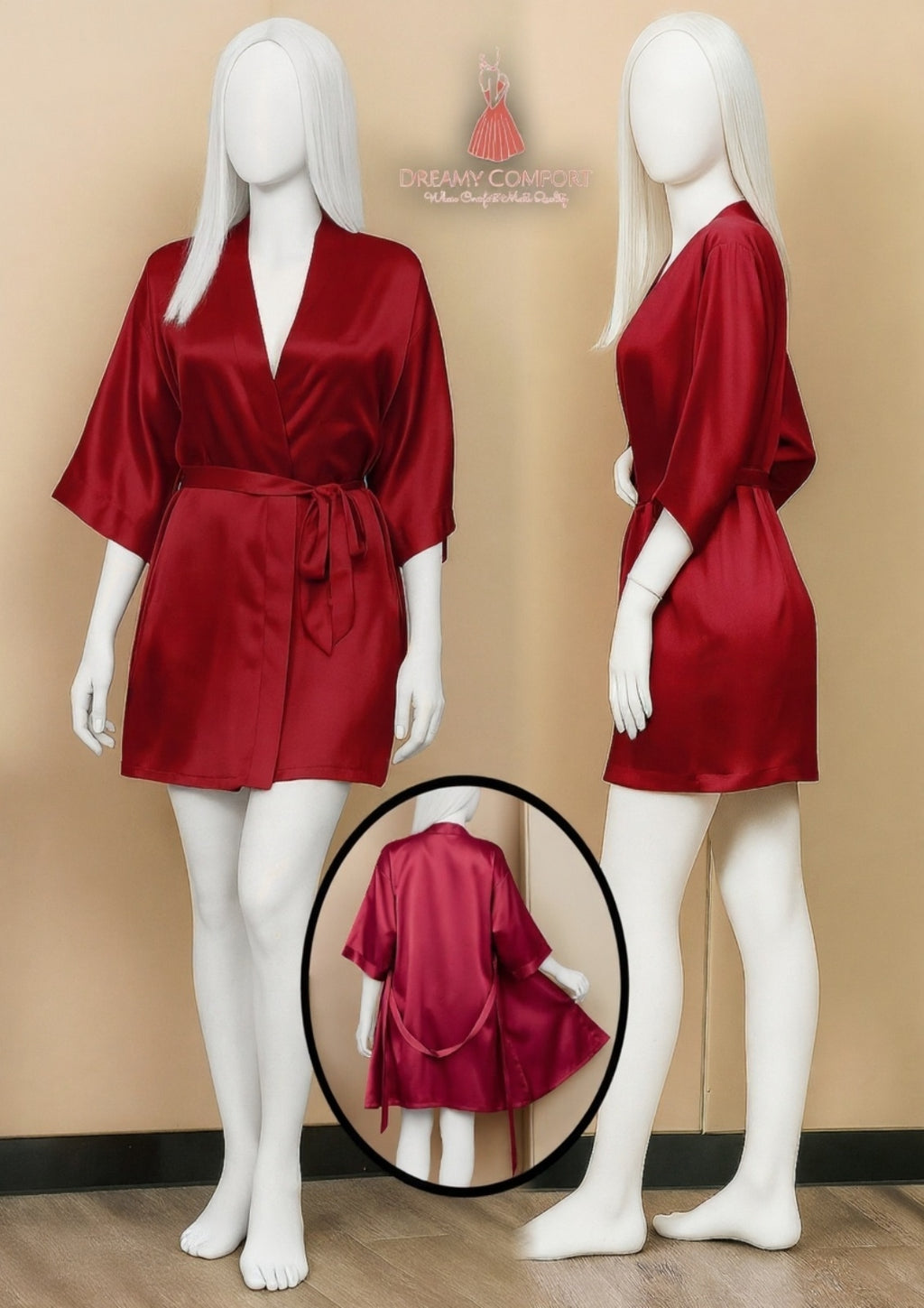 Satin Gown/Robe ? Short Length with Waist Tie (DC-1001)