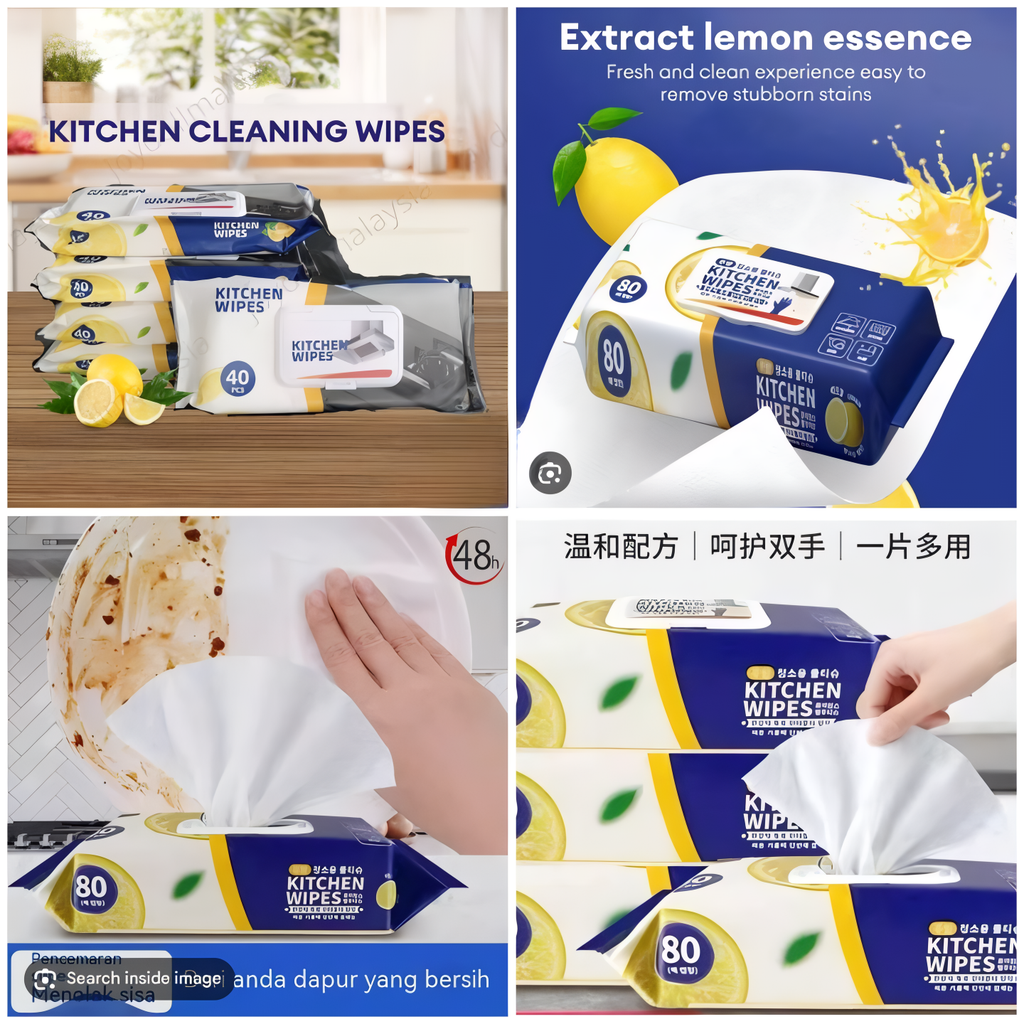 Kitchen Wipes ? Pack of 80 Pieces, Multipurpose Cleaning Wipes for Home and Kitchen Use -Soft and durable material for effective cleaning