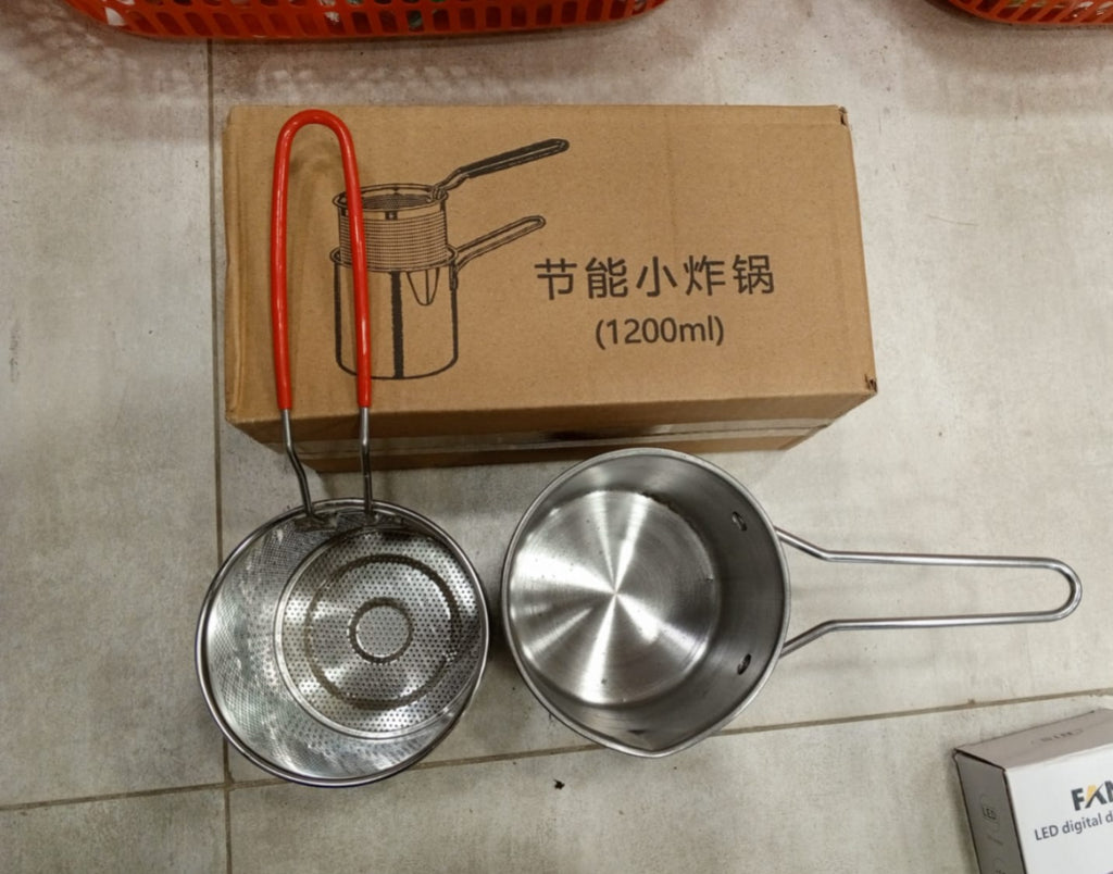 Stainless Steel Deep Fryer Pot with Strainer ? Heavy-Duty Frying Pan for Home Kitchen Use ? 1200ML Oil Capacity