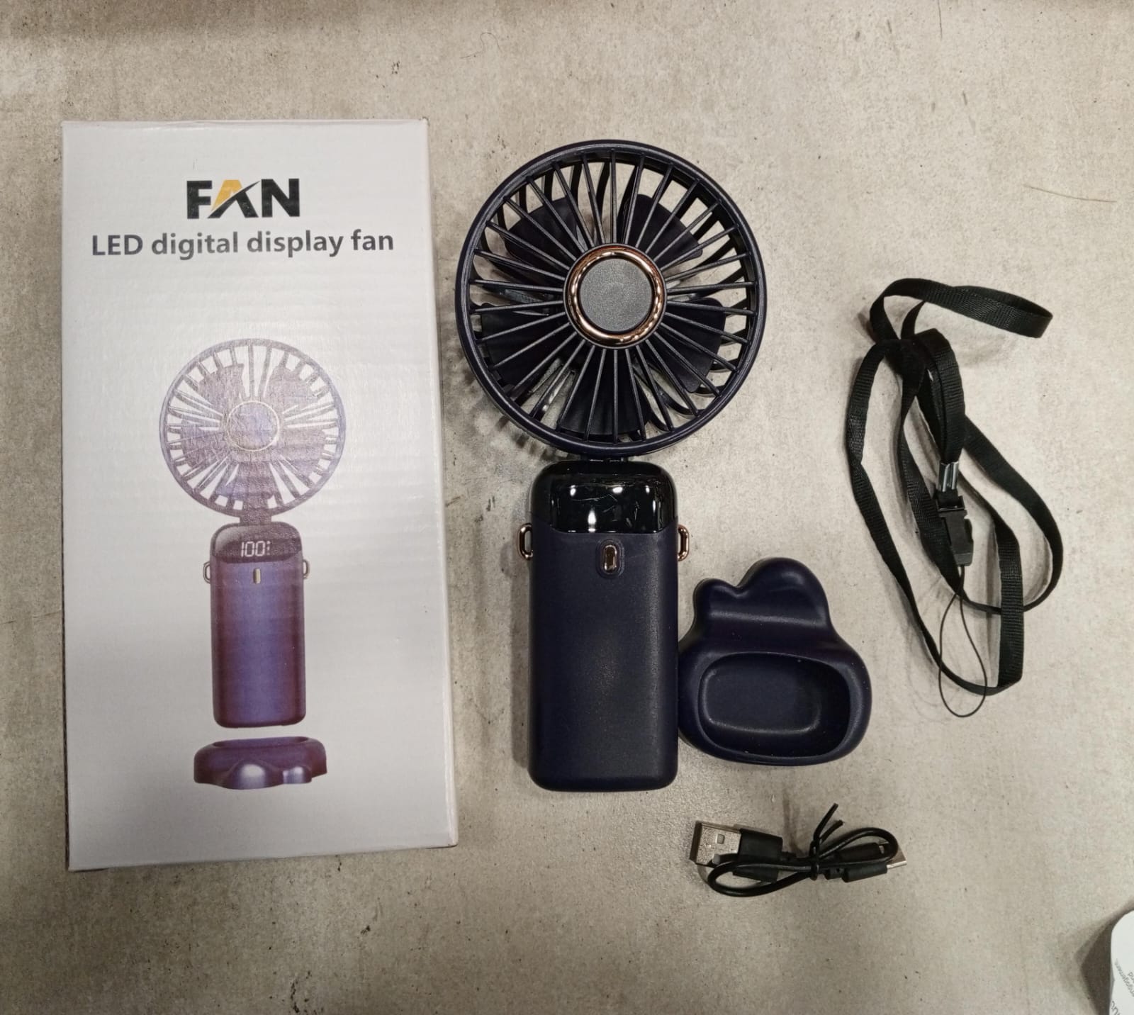 LED Digital Display Rechargeable Fan with USB Cable ? Portable Mini Cooling Fan with Adjustable Speed, Battery Indicator &amp; Easy Charging (random color)
