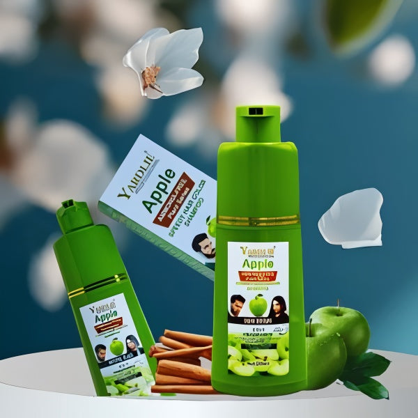 Apple Hair Color Shampoo Natural Black And Brown 2-in-1 Color Cleanse and Nourish Formula by Yardlie Available in 200ml and 400ml Packs ? Easy to Use Hair Coloring and Cleansing Shampoo for Shiny and Healthy Hair