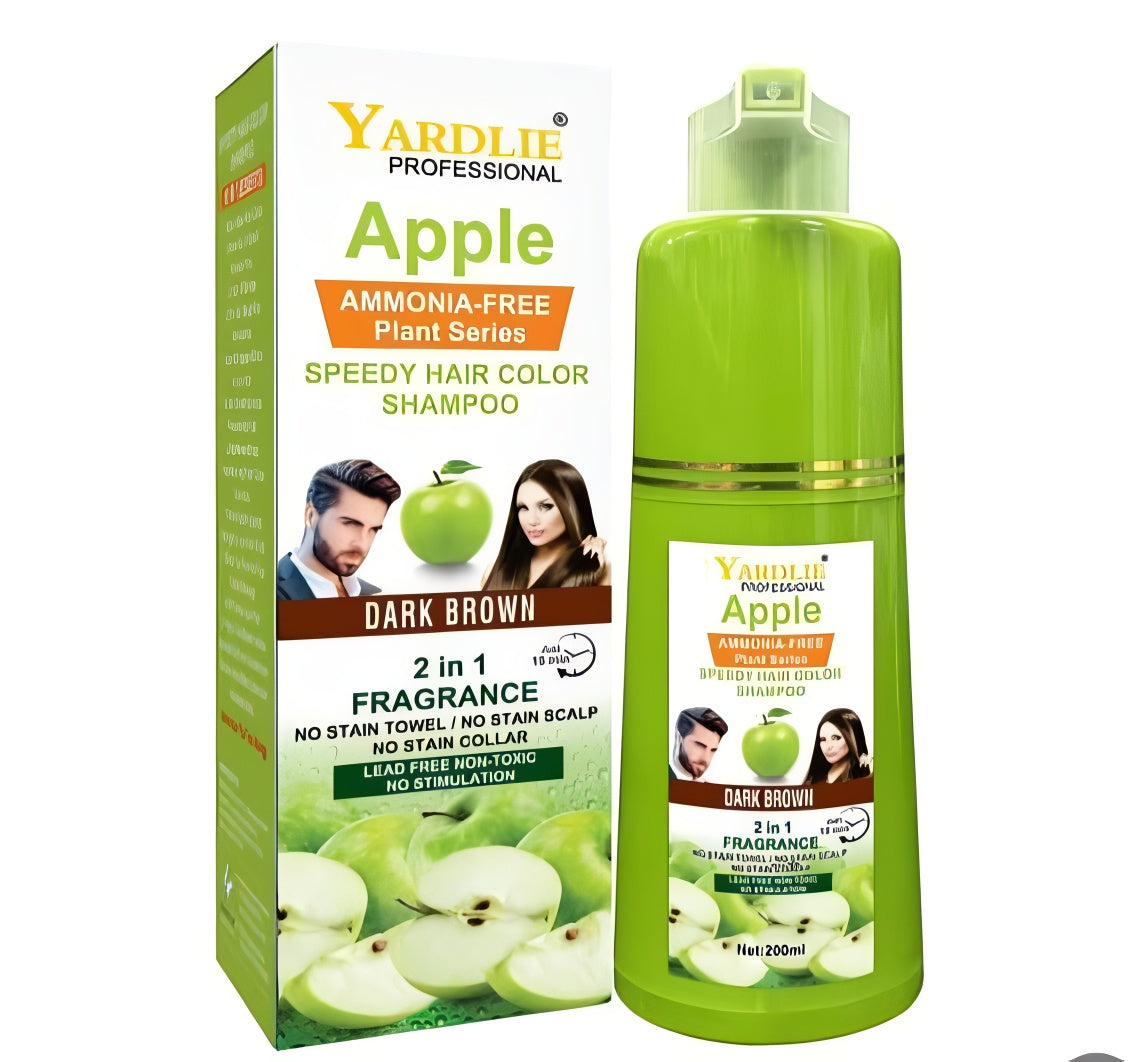 Apple Hair Color Shampoo Natural Black And Brown 2-in-1 Color Cleanse and Nourish Formula by Yardlie Available in 200ml and 400ml Packs ? Easy to Use Hair Coloring and Cleansing Shampoo for Shiny and Healthy Hair