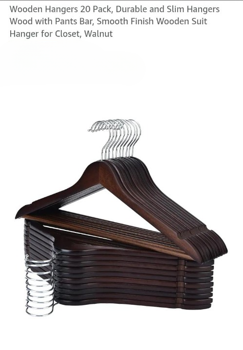 Premium Wooden Hangers ? Pack of 20 Durable Slim Hangers with Pants Bar ? Smooth Finish for Closet Organization (Brown &amp; Light Wood) (With Box)
