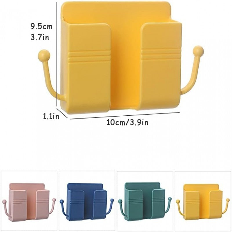 Wall Mount Phone Holder and Remote Control Stand with Hooks ? Space-Saving Wall Mounted Phone Holder for Bed, Kitchen, Living Room, and Office (Random Color)