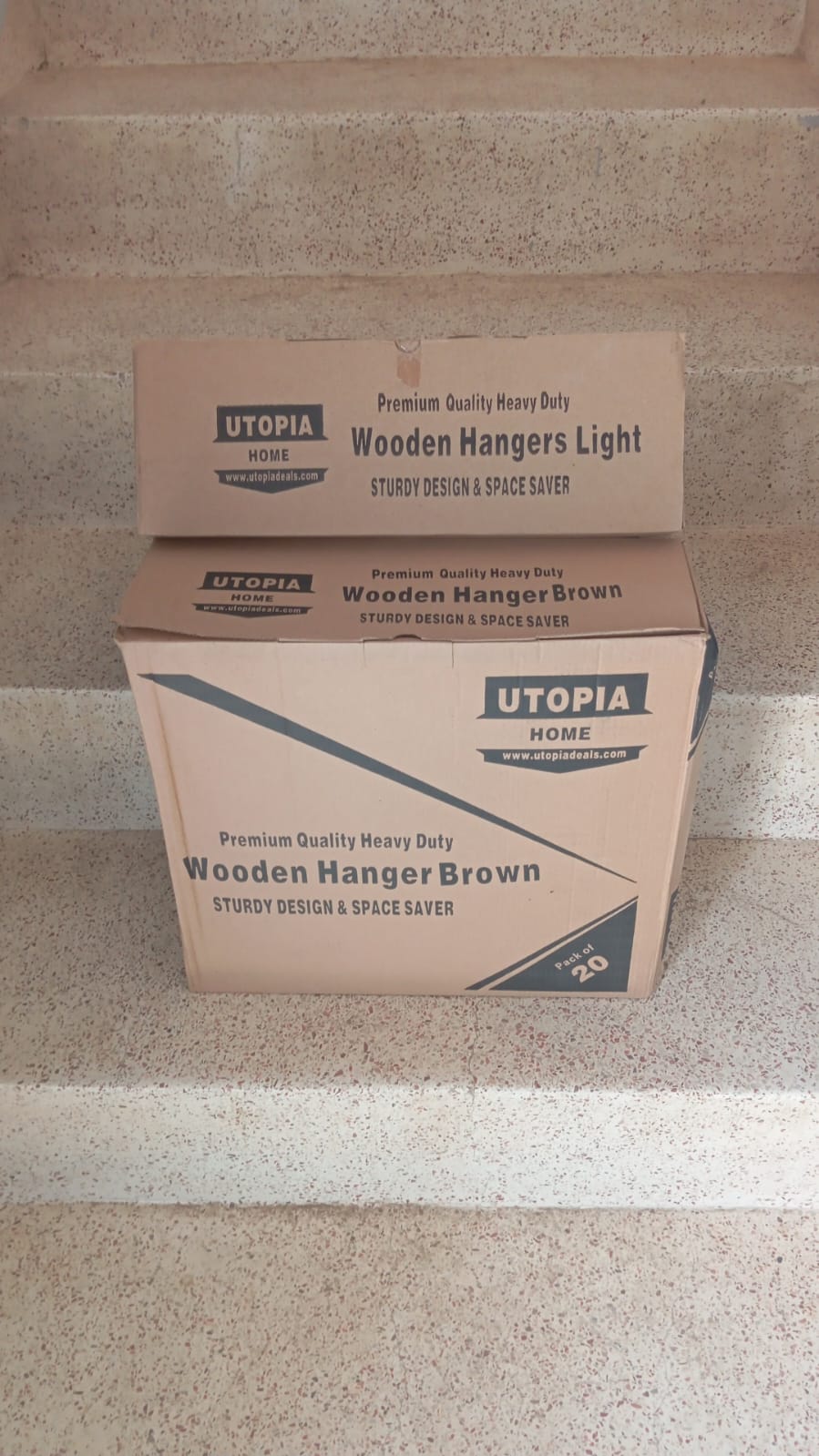 Premium Wooden Hangers ? Pack of 20 Durable Slim Hangers with Pants Bar ? Smooth Finish for Closet Organization (Brown &amp; Light Wood) (With Box)