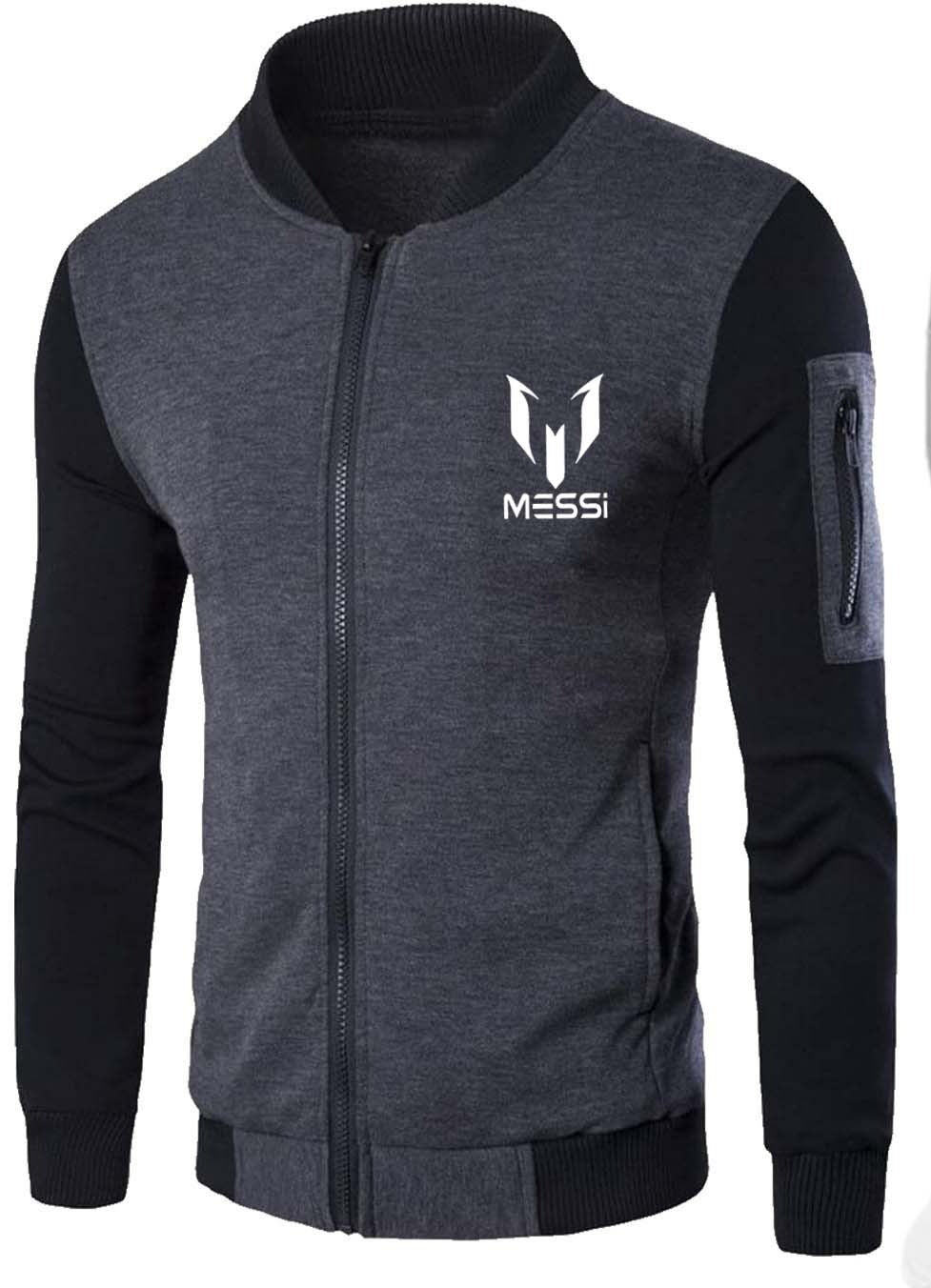 New Winter Collection Charcoal Grey Messi Printed Zipper Jacket for Men &amp; Boys ? Premium French Fleece, Smart Fit, Stylish &amp; Comfortable Winter Wear