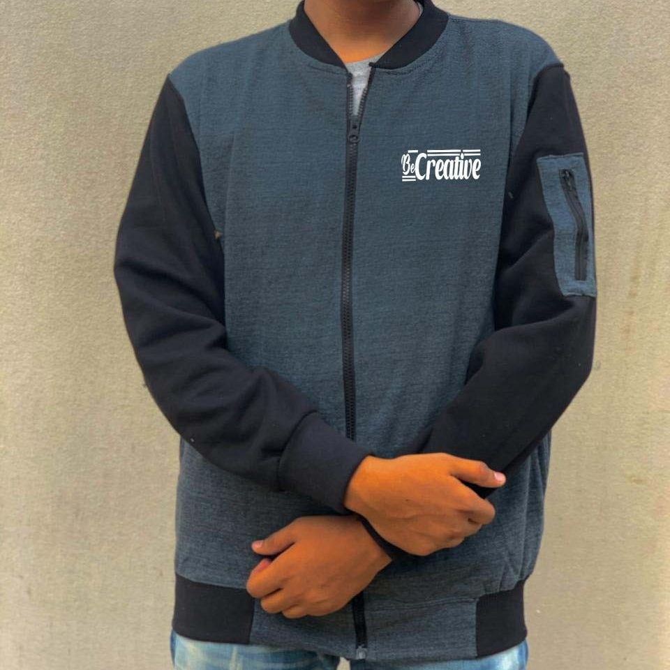 New Winter Collection Charcoal Grey ?Be Creative? Printed Zipper Jacket for Men &amp; Boys ? French Fleece, Premium Quality, Stylish &amp; Comfortable Winter Wear