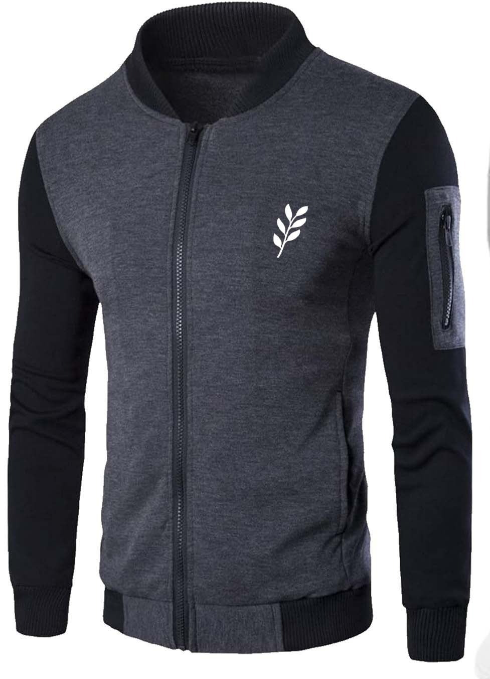 New Winter Collection Charcoal Grey Leaf Printed Zipper Jacket for Men &amp; Boys ? Warm &amp; Stylish Fleece Outerwear