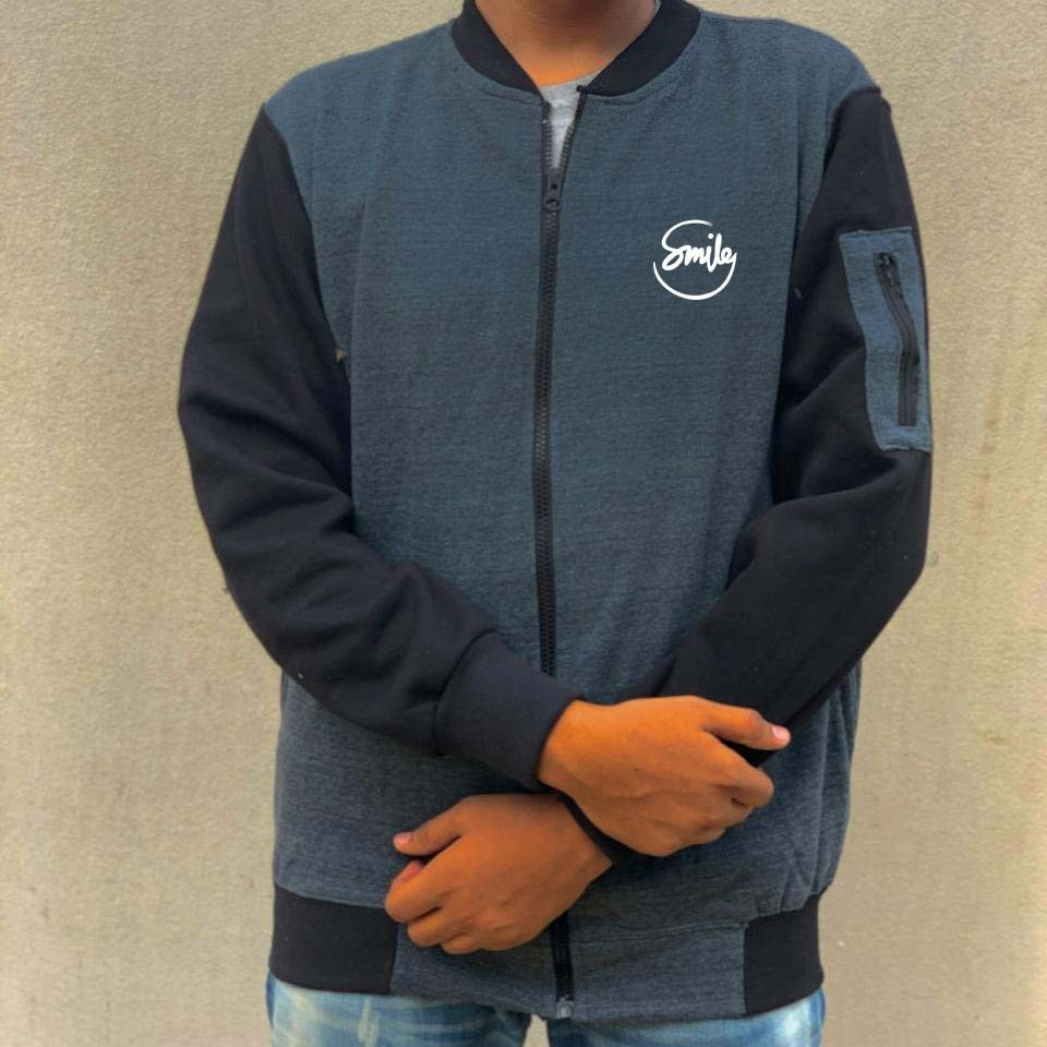 New Winter Collection Charcoal Grey ?Smile? Printed Zipper Jacket for Men &amp; Boys ? Premium French Fleece, Stylish, Warm &amp; Comfortable Winter Wear (M, L, XL)