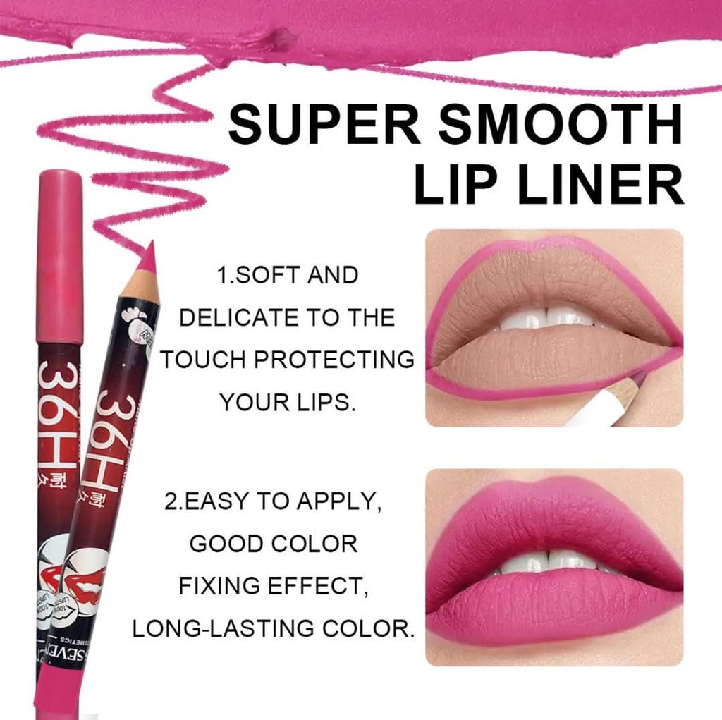 36H Jumbo Lip Liner Pencil Pack ? Long-Lasting Nude, Red &amp; Pink Shades for Smooth Lip Definition