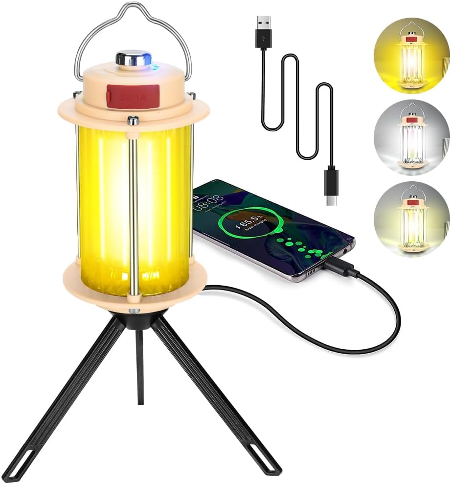 MX6611 Stepless Dimmable LED Camping Light ? Portable Rechargeable Outdoor Lantern with Tripod Stand