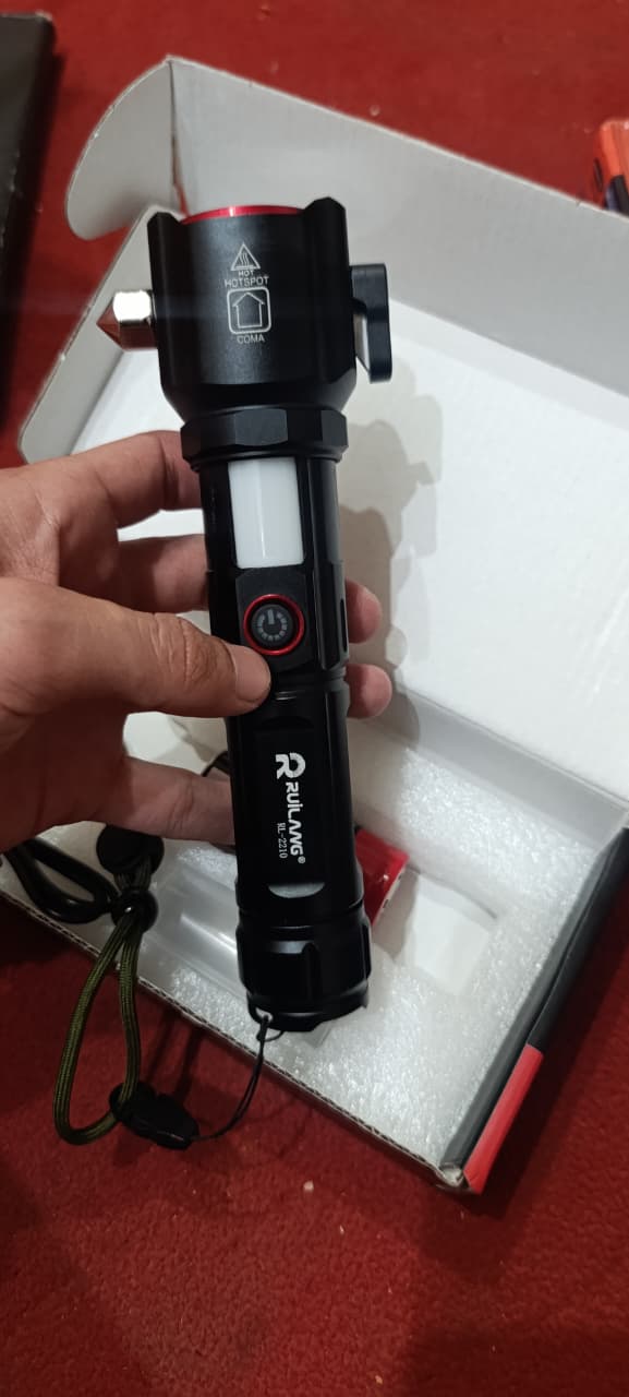 Rl-2210 Multifunctional Rechargeable LED Emergency Flashlight with Side Work Light &amp; USB Charging ? Ultra-Bright, Portable &amp; Durable Torch for Home, Car &amp; Outdoors